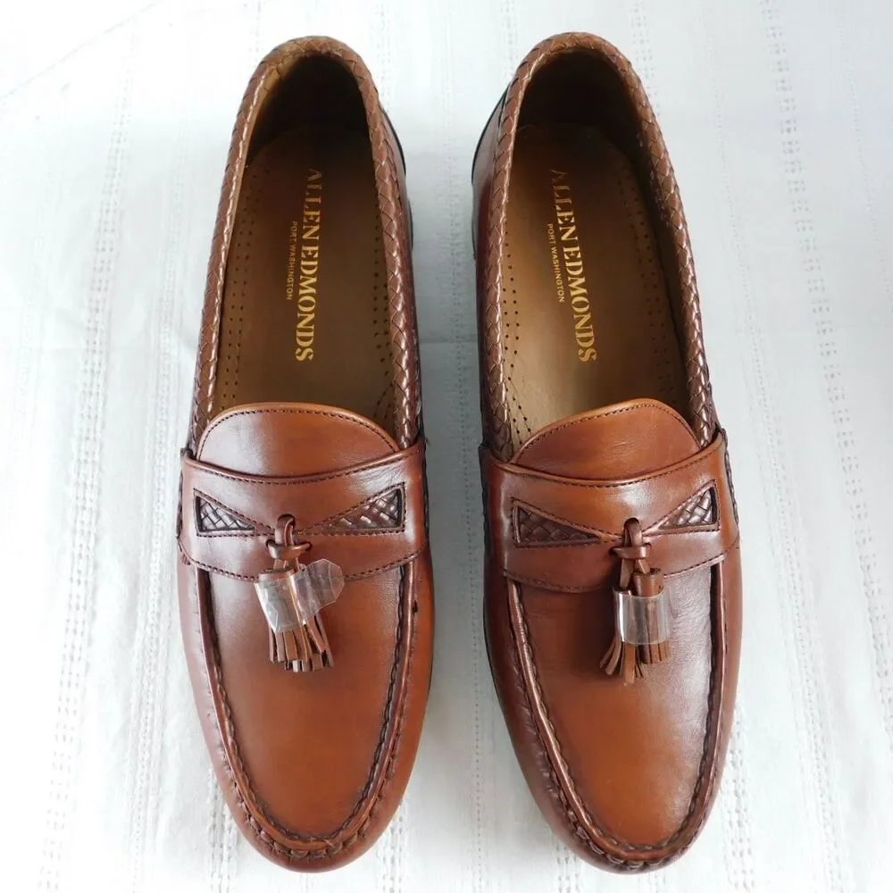 Allen Edmonds Maxfield Brown Leather Tassel Loafers 13B Slip-On Shoes New w/ Box